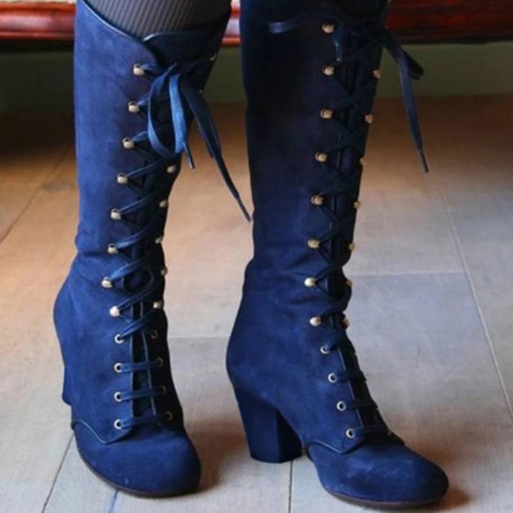 Mid-Calf Lace Up Boots Boots - The Burner Shop