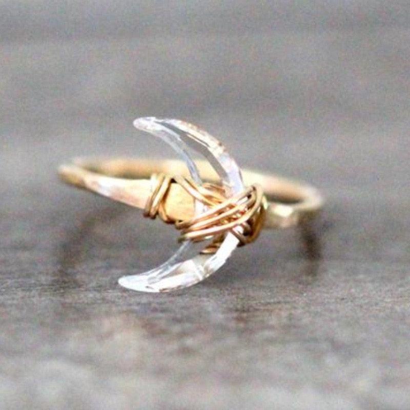 Moon Crescent Crystal Ring Rings - The Burner Shop