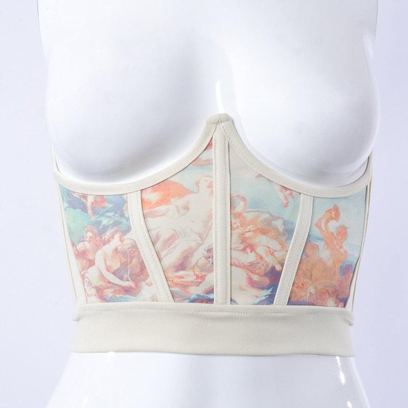 Oil Painting Print Corset Style Top Corsets - The Burner Shop