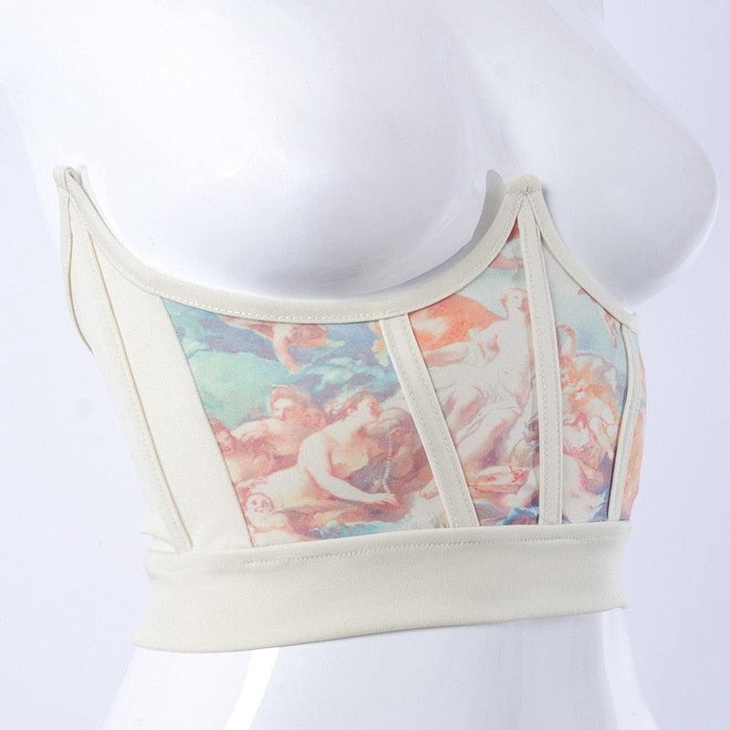 Oil Painting Print Corset Style Top Corsets - The Burner Shop