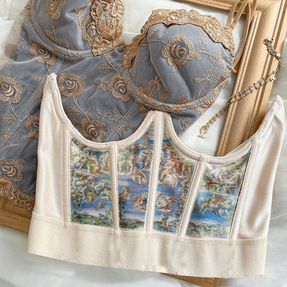 Oil Painting Print Corset Style Top Corsets - The Burner Shop