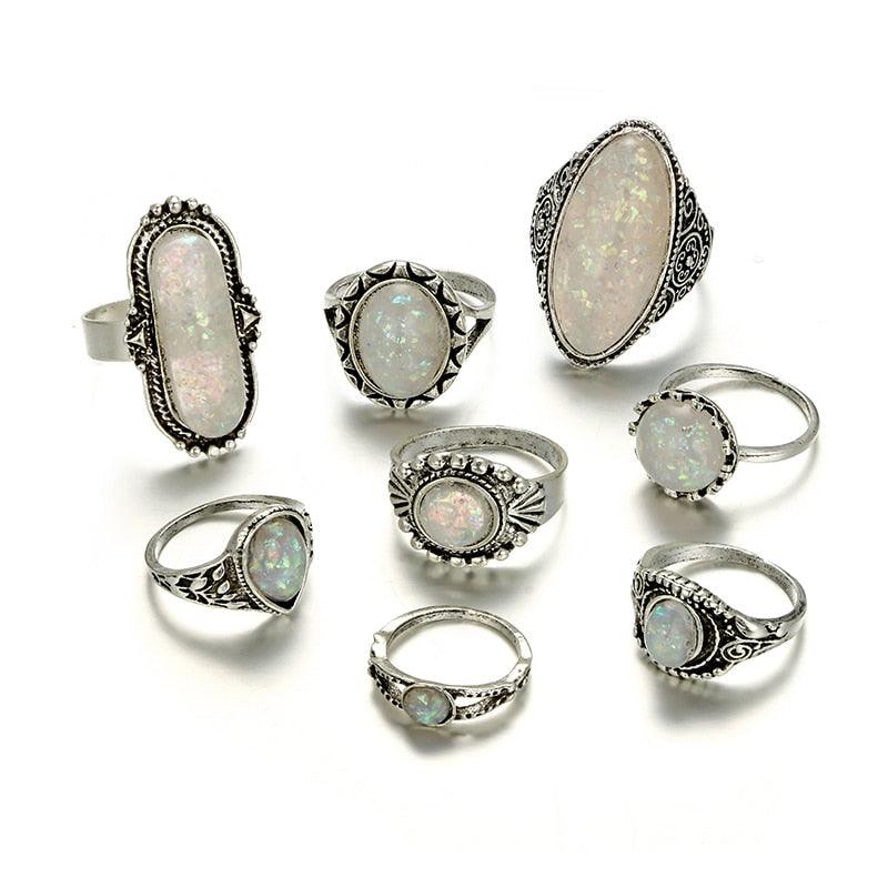 Opal Crystal Stone Ring Set Rings - The Burner Shop