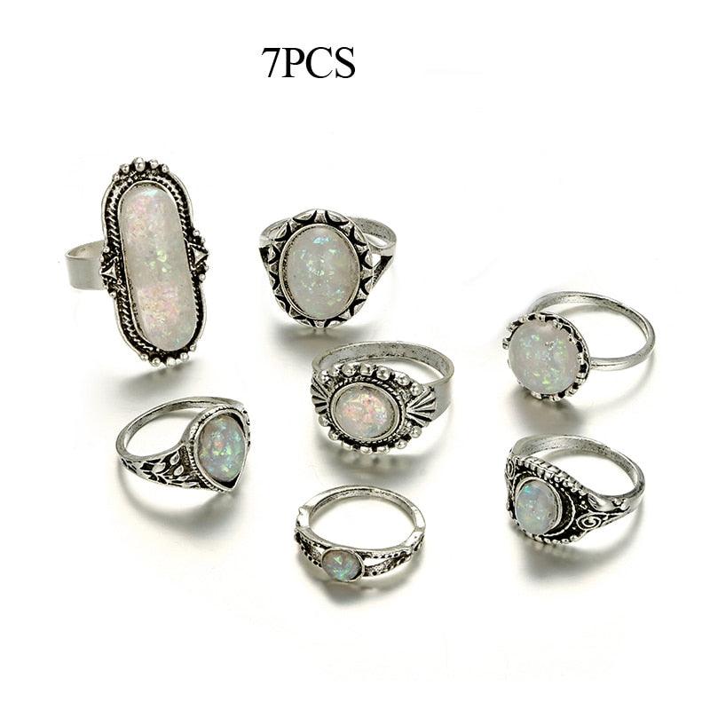 Opal Crystal Stone Ring Set Rings - The Burner Shop