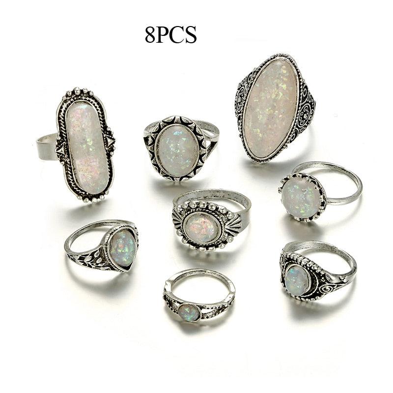 Opal Crystal Stone Ring Set Rings - The Burner Shop