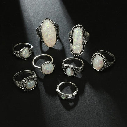 Opal Crystal Stone Ring Set Rings - The Burner Shop