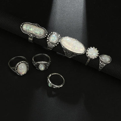 Opal Crystal Stone Ring Set Rings - The Burner Shop