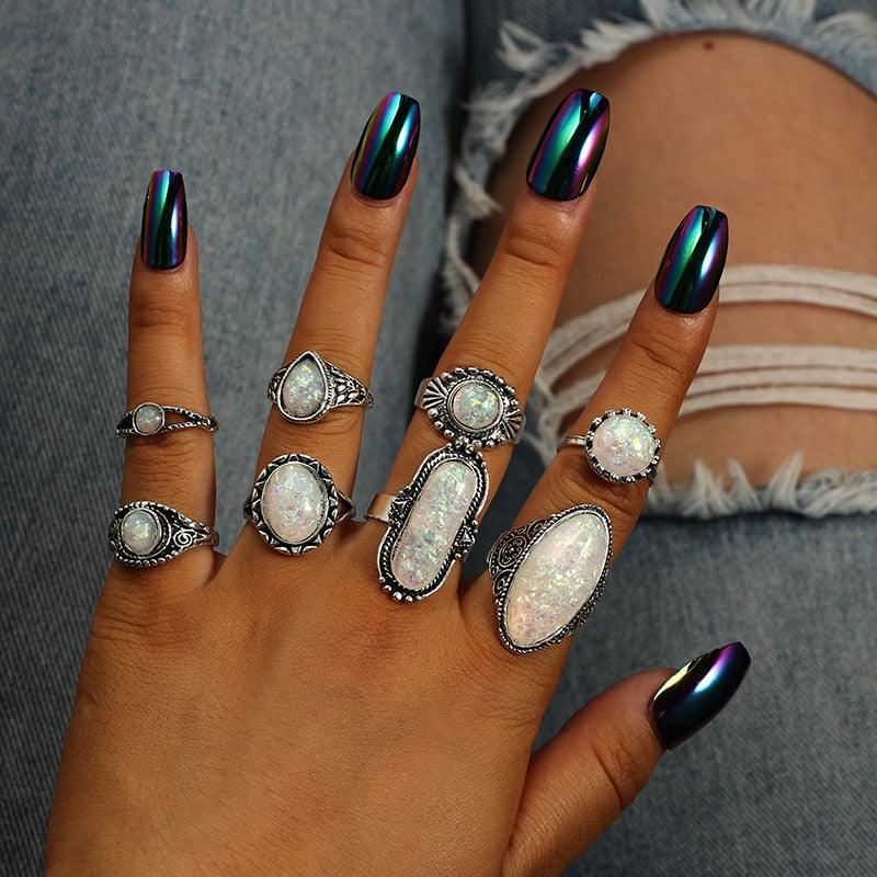 Opal Crystal Stone Ring Set Rings - The Burner Shop