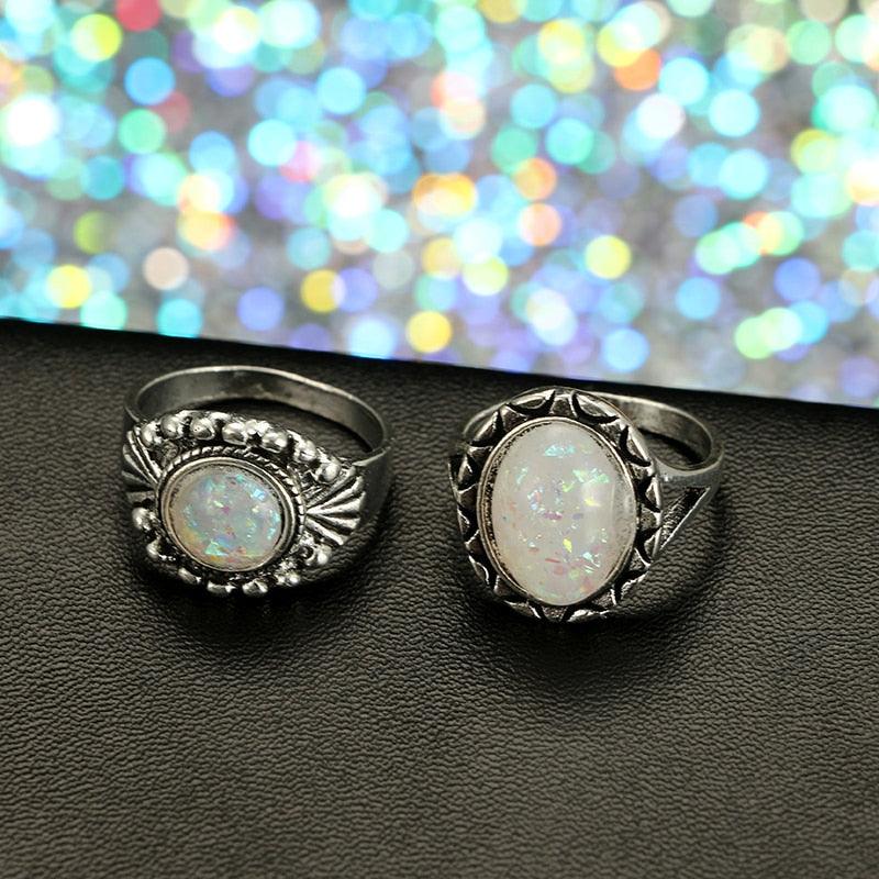 Opal Crystal Stone Ring Set Rings - The Burner Shop