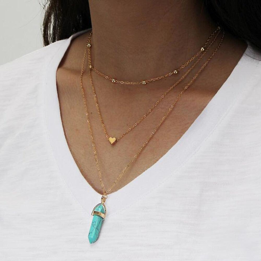 Opal Stone Boho Multi Layer Necklaces Necklaces - The Burner Shop