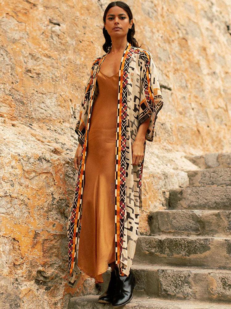 Printed Long Loose Cardigan Cardigans - The Burner Shop