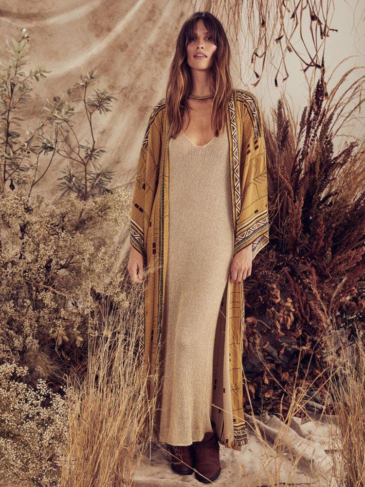 Printed Long Loose Cardigan Cardigans - The Burner Shop