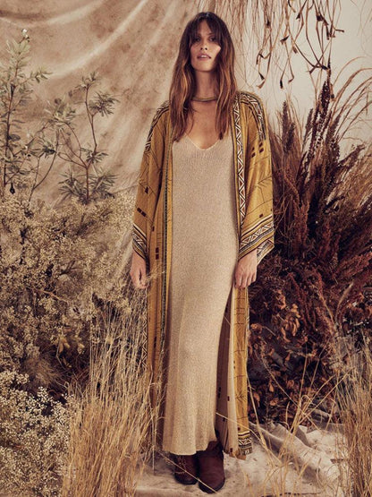 Printed Long Loose Cardigan Cardigans - The Burner Shop