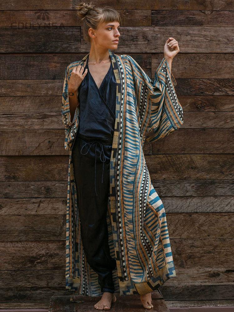 Printed Long Loose Cardigan Cardigans - The Burner Shop