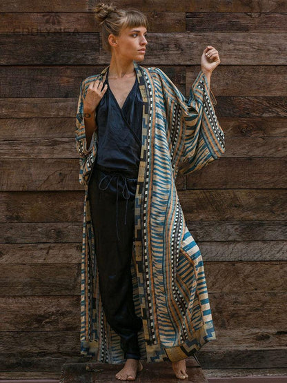 Printed Long Loose Cardigan Cardigans - The Burner Shop
