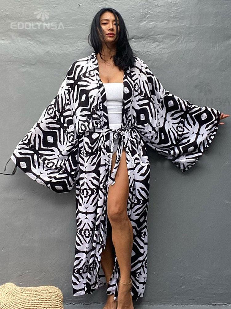 Printed Long Loose Cardigan Cardigans - The Burner Shop