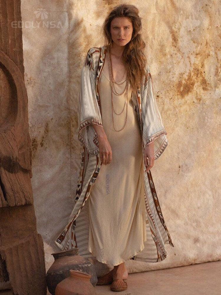 Printed Long Loose Cardigan Cardigans - The Burner Shop