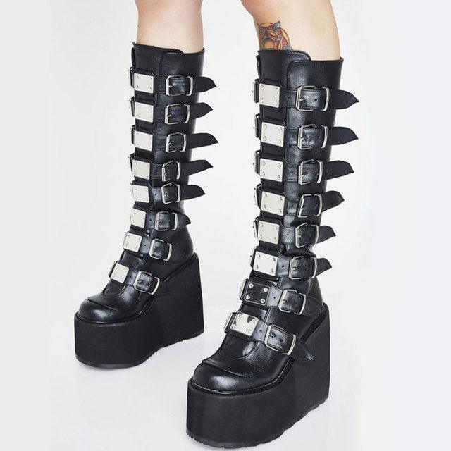 Punk Buckle Platform Boots Boots - The Burner Shop