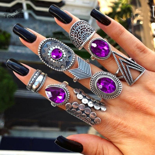 Purple Rhinestone Rings 9pcs Rings - The Burner Shop