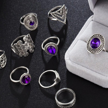 Purple Rhinestone Rings 9pcs Rings - The Burner Shop
