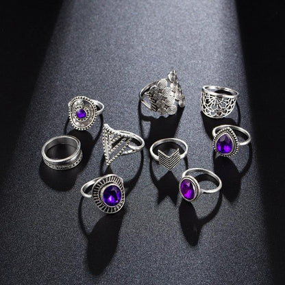 Purple Rhinestone Rings 9pcs Rings - The Burner Shop