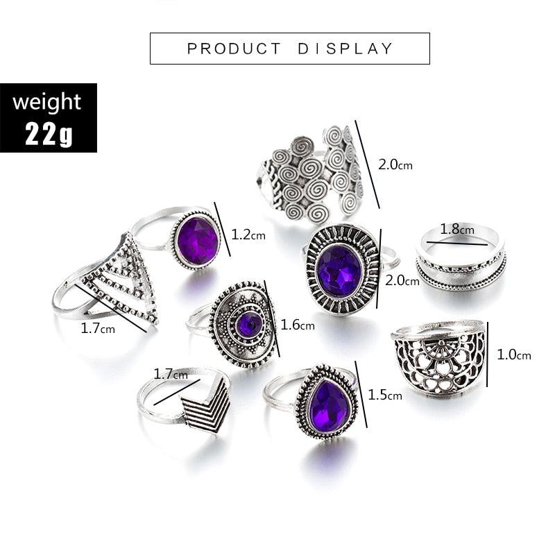 Purple Rhinestone Rings 9pcs Rings - The Burner Shop