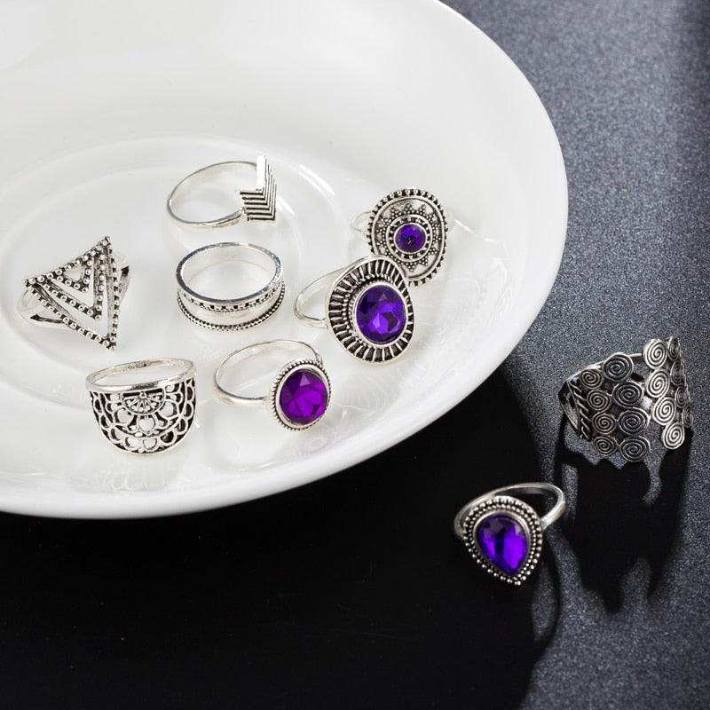 Purple Rhinestone Rings 9pcs Rings - The Burner Shop