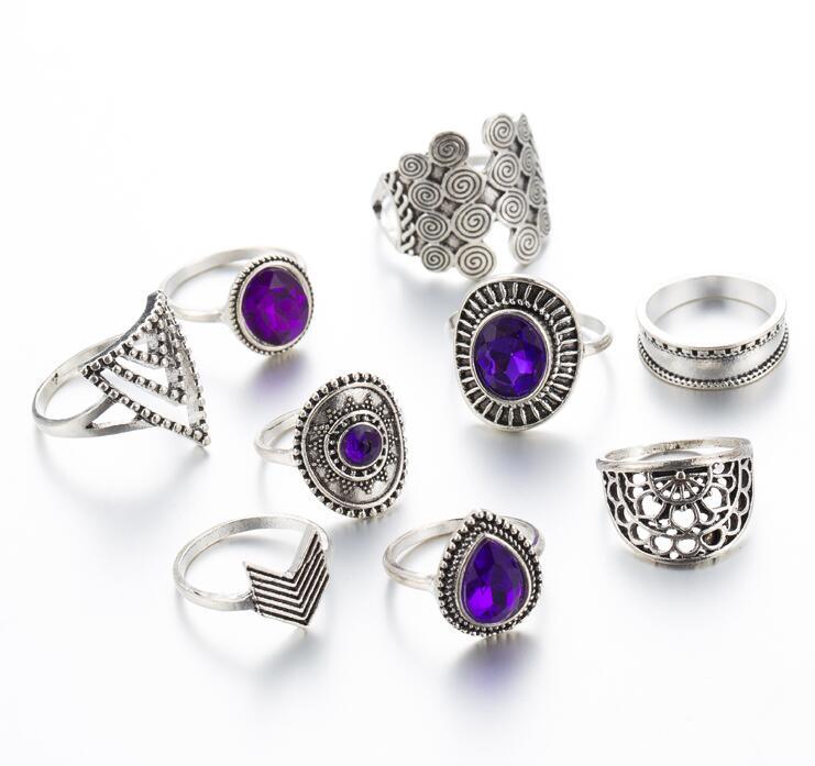 Purple Rhinestone Rings 9pcs Rings - The Burner Shop
