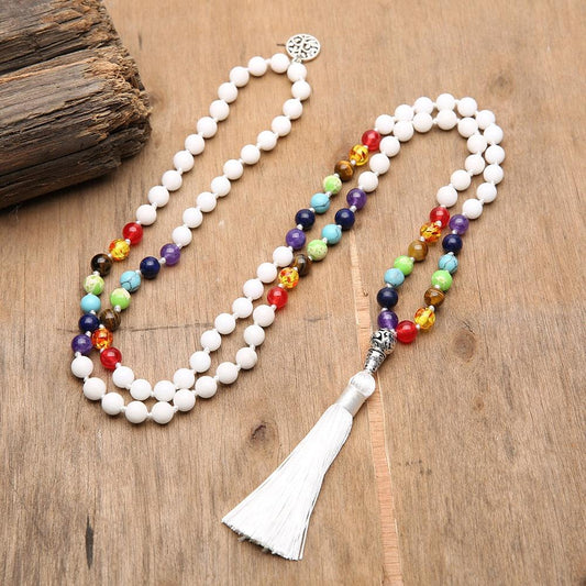 Rainbow & White/Black/Turquoise Beaded Necklace Necklaces - The Burner Shop