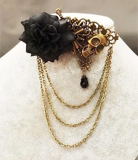 Rose & Skull Hair Clip and Chain Hair Clips - The Burner Shop