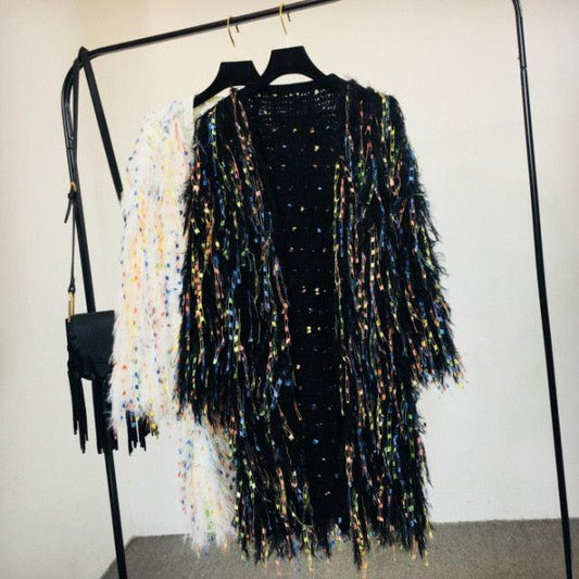 Sequin Tassel Long Cardigan Cardigans - The Burner Shop