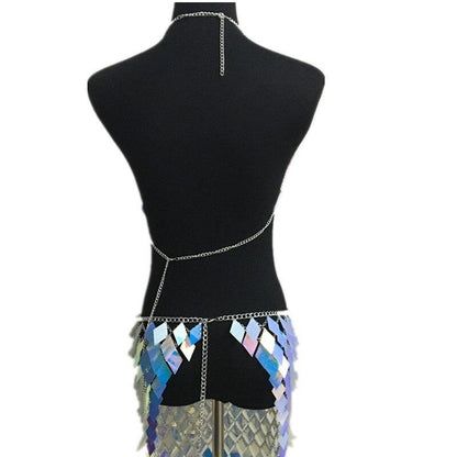 Sequins 2 Piece Mini Skirt & Halter Top Two Piece - The Burner Shop