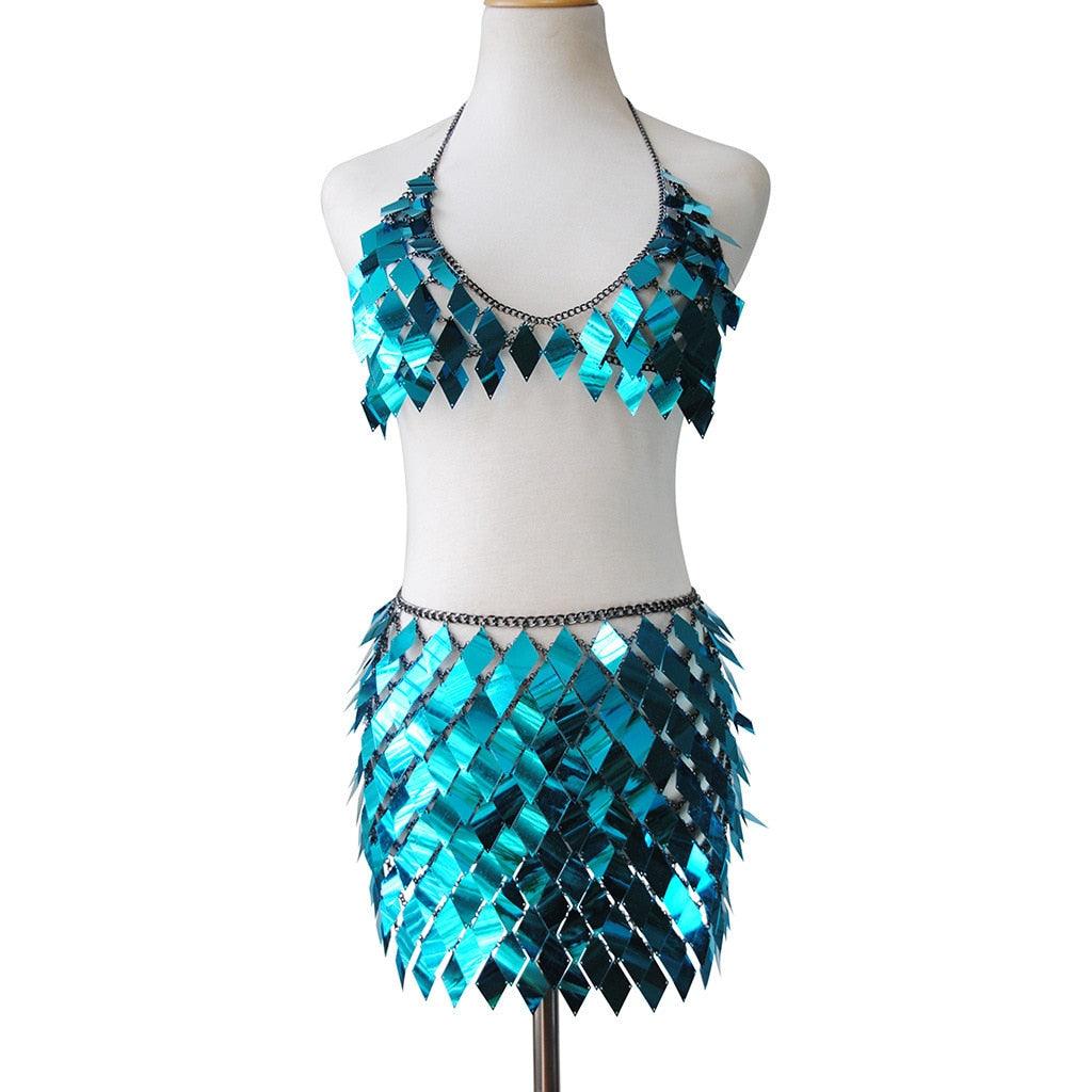Sequins 2 Piece Mini Skirt & Halter Top Two Piece - The Burner Shop