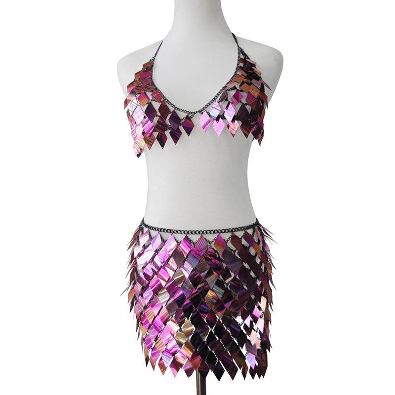 Sequins 2 Piece Mini Skirt & Halter Top Two Piece - The Burner Shop