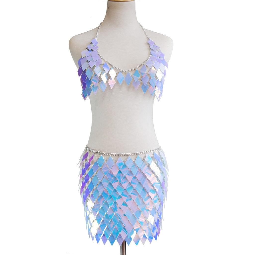 Sequins 2 Piece Mini Skirt & Halter Top Two Piece - The Burner Shop