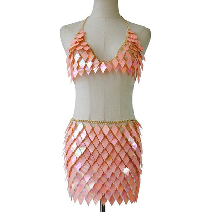 Sequins 2 Piece Mini Skirt & Halter Top Two Piece - The Burner Shop