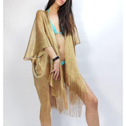 Sheer Knitted Boho Tunic Cover Up Cover Ups - The Burner Shop