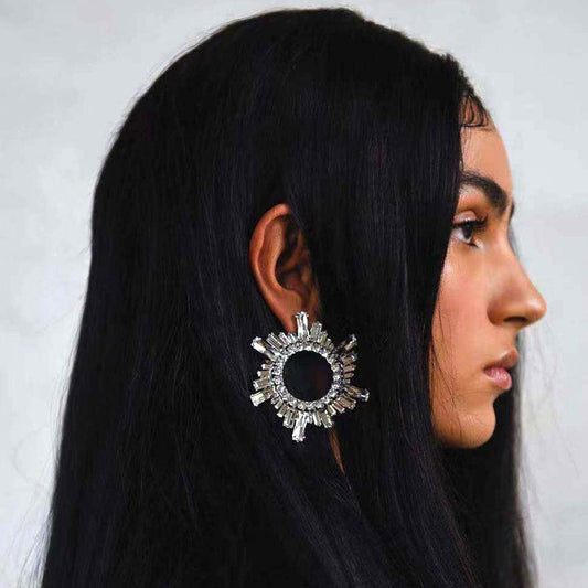 Shiny Rhinestone Flower Dangle Earrings Earrings - The Burner Shop
