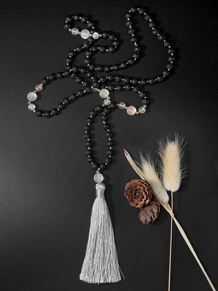Silver Black Beaded Necklace Necklaces - The Burner Shop