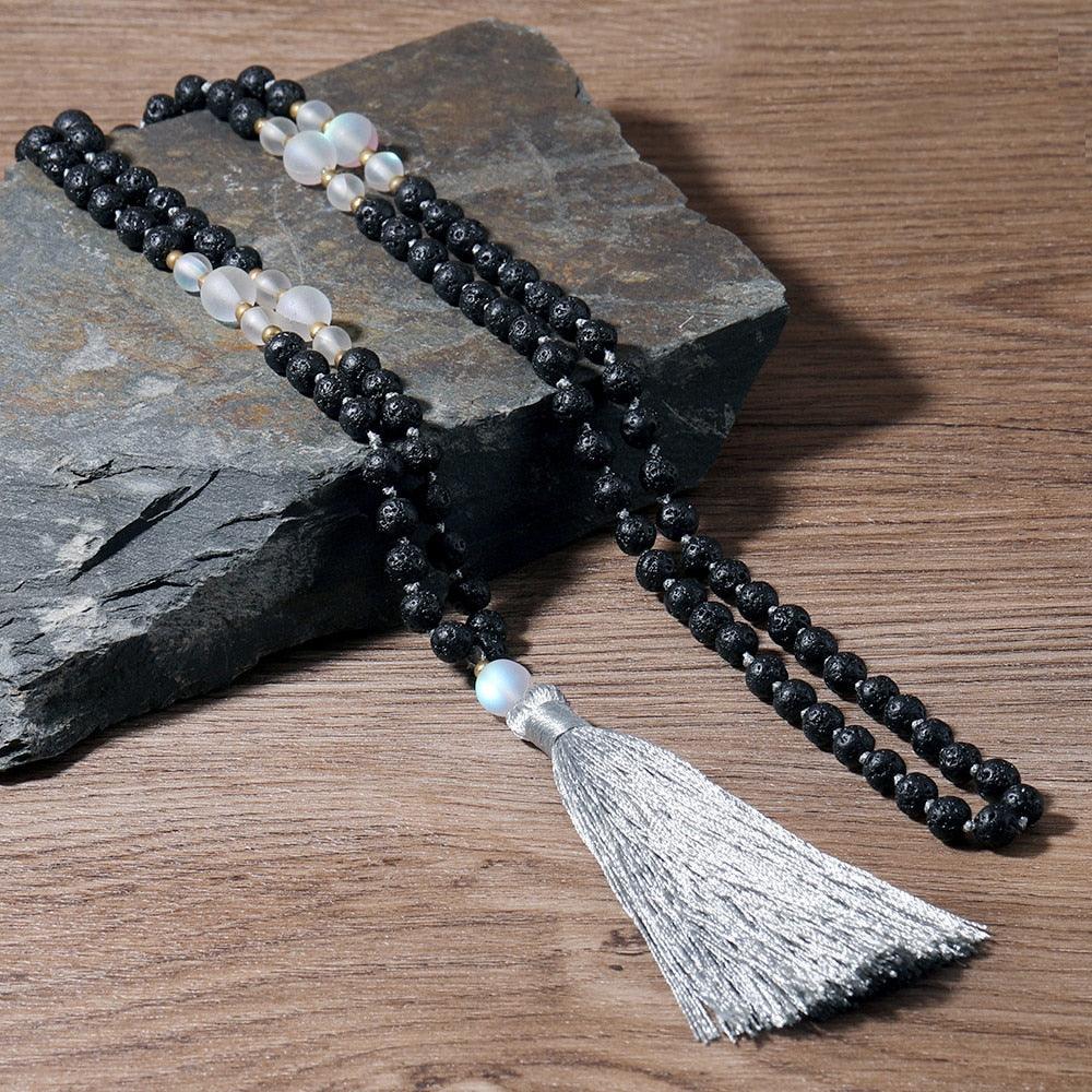 Silver Black Beaded Necklace Necklaces - The Burner Shop