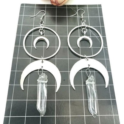 Silver Crescent Moon Crystal Earrings Earrings - The Burner Shop