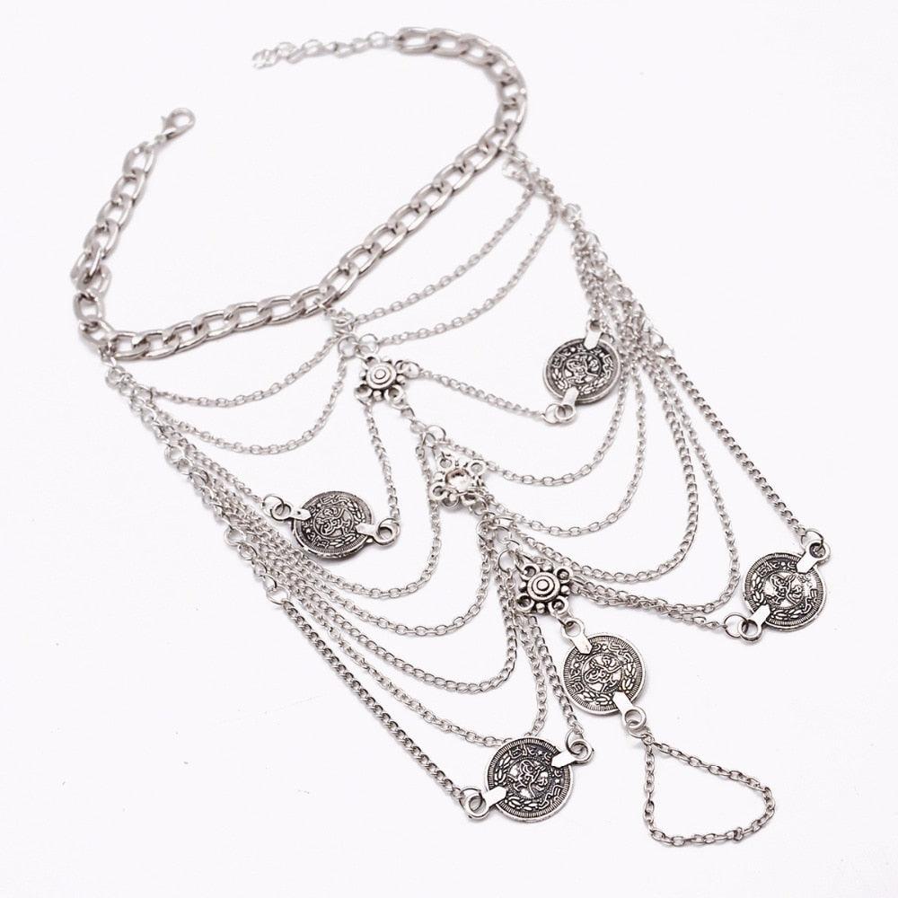Silver Tassel Coin Pendant Chain Anklet Anklets - The Burner Shop