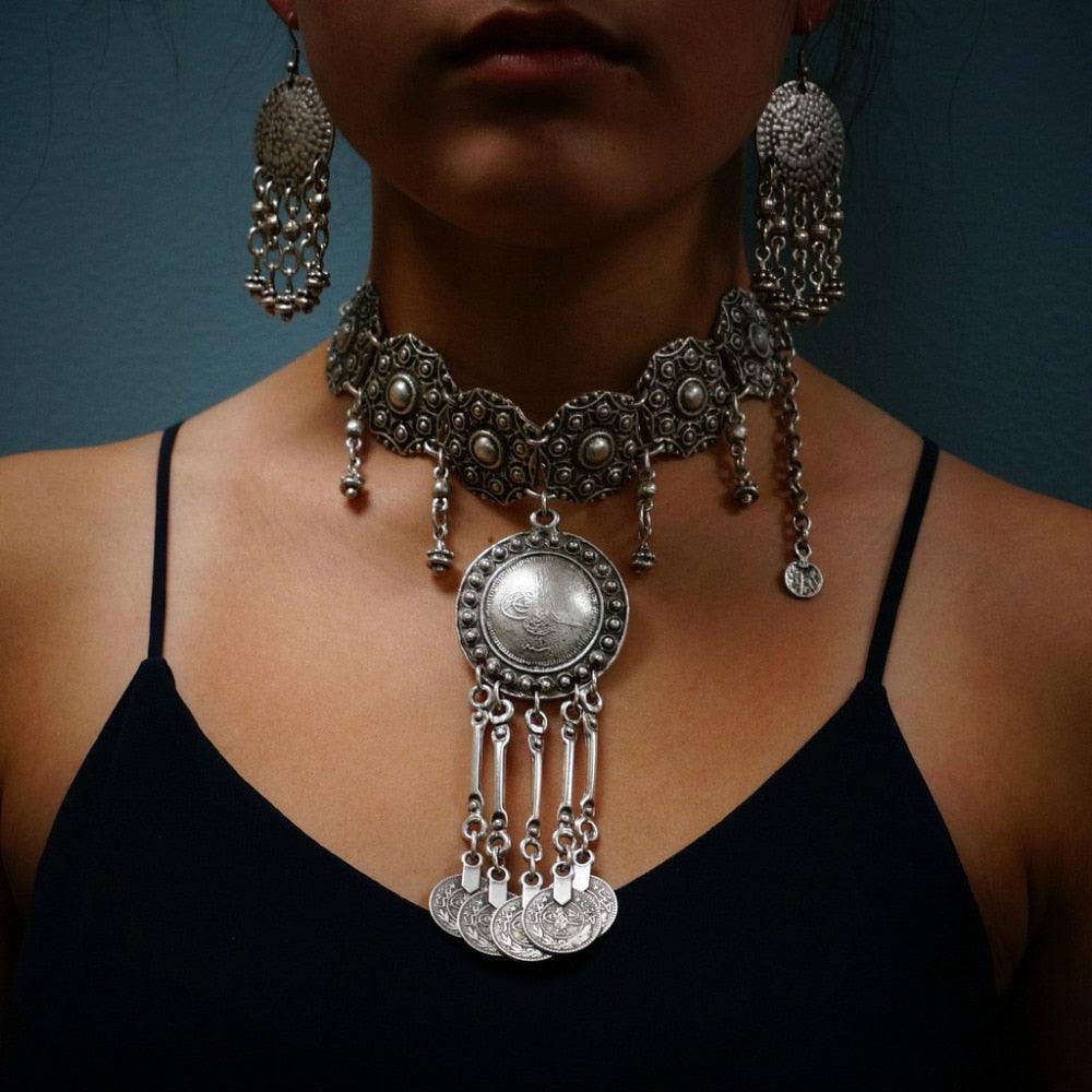 Statement Tribal Coin Necklace & Earrings Necklaces - The Burner Shop