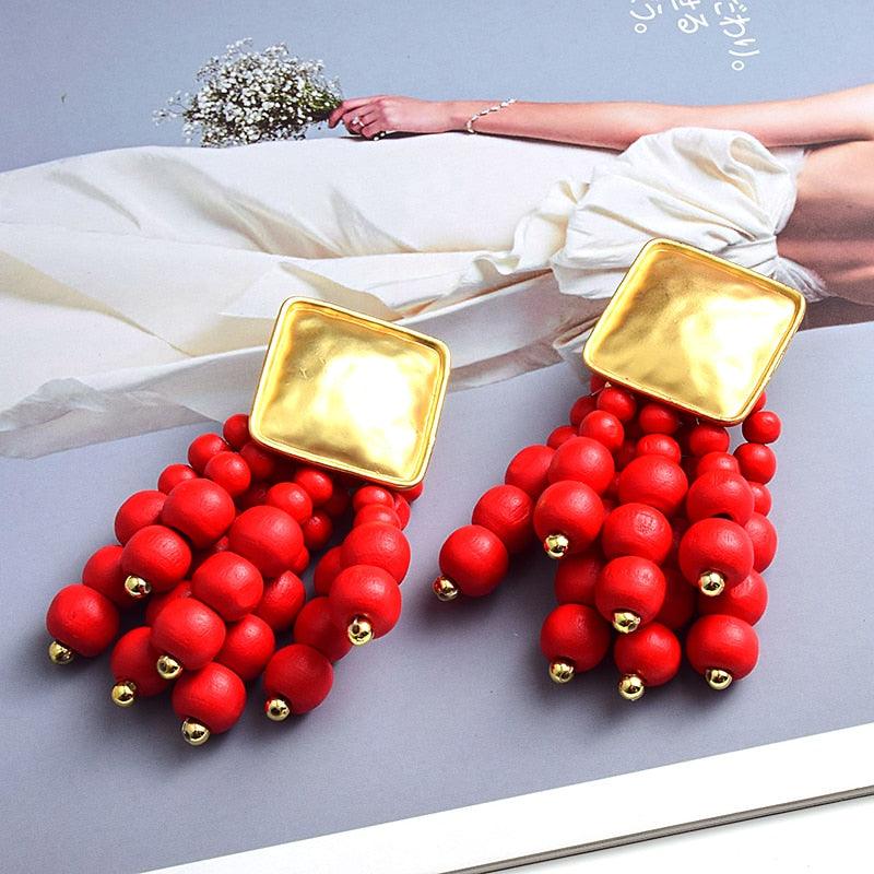 Statement Wooden Bead Drop Earrings Earrings - The Burner Shop