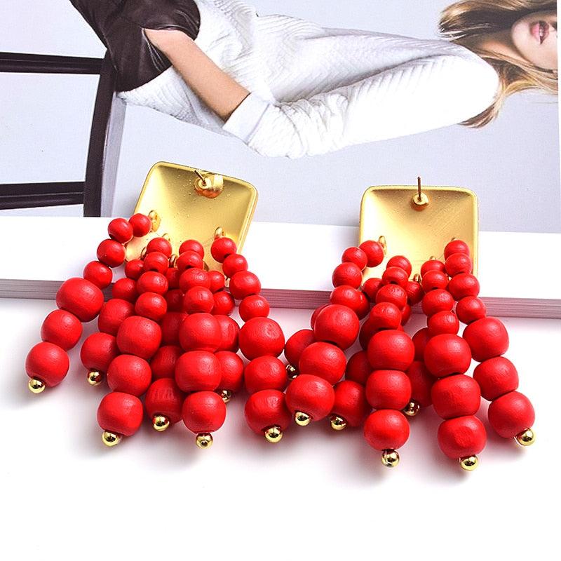 Statement Wooden Bead Drop Earrings Earrings - The Burner Shop