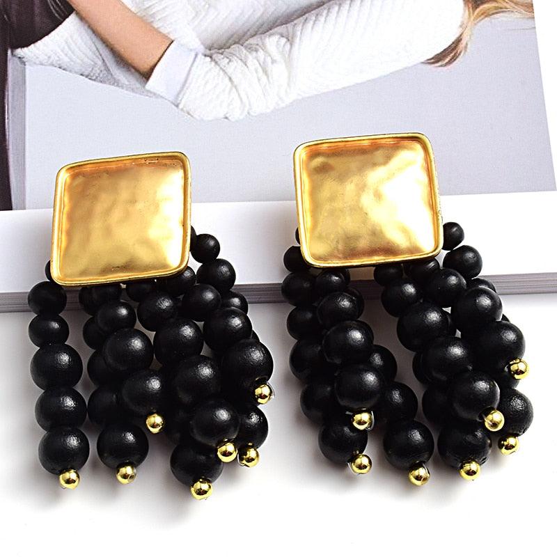 Statement Wooden Bead Drop Earrings Earrings - The Burner Shop