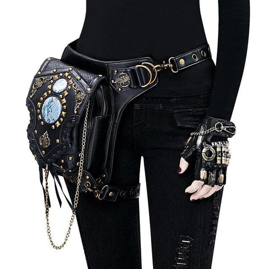 Steampunk Leather Waist Leg Bag Bags - The Burner Shop