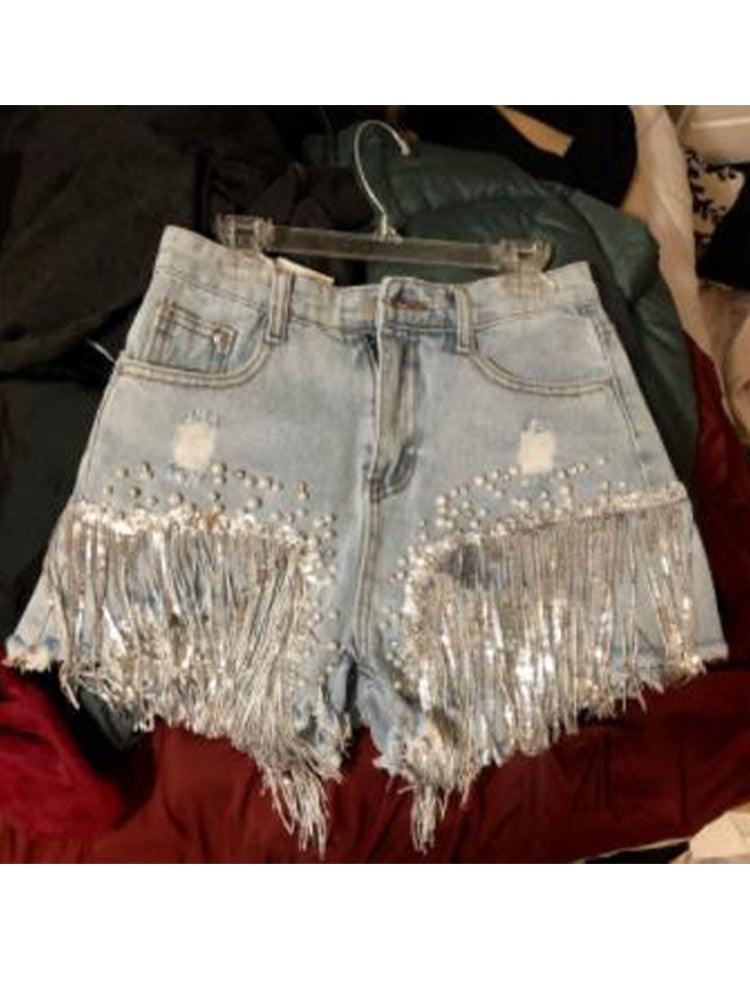 Tassel Denim Shorts Shorts - The Burner Shop