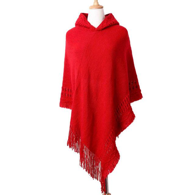 Tassel Hooded Poncho Ponchos - The Burner Shop