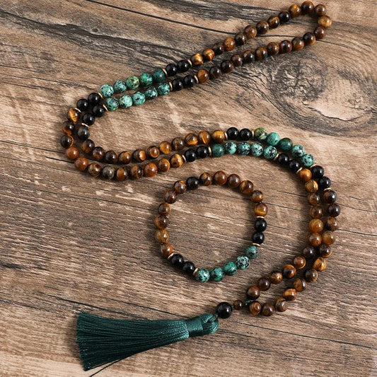 Tiger Eye Green Black Beaded Necklace Necklaces - The Burner Shop