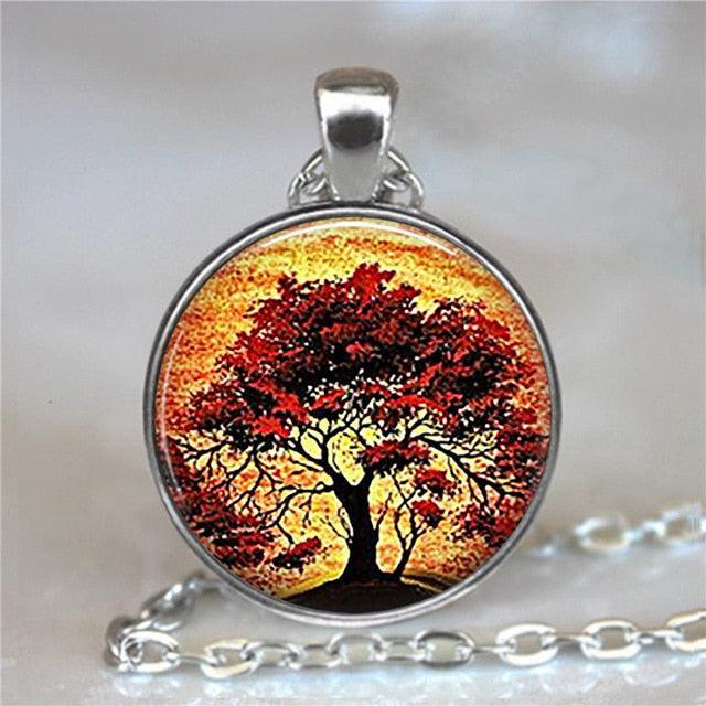 Tree Of Life Glass Cabochon Statement Necklace Necklaces - The Burner Shop